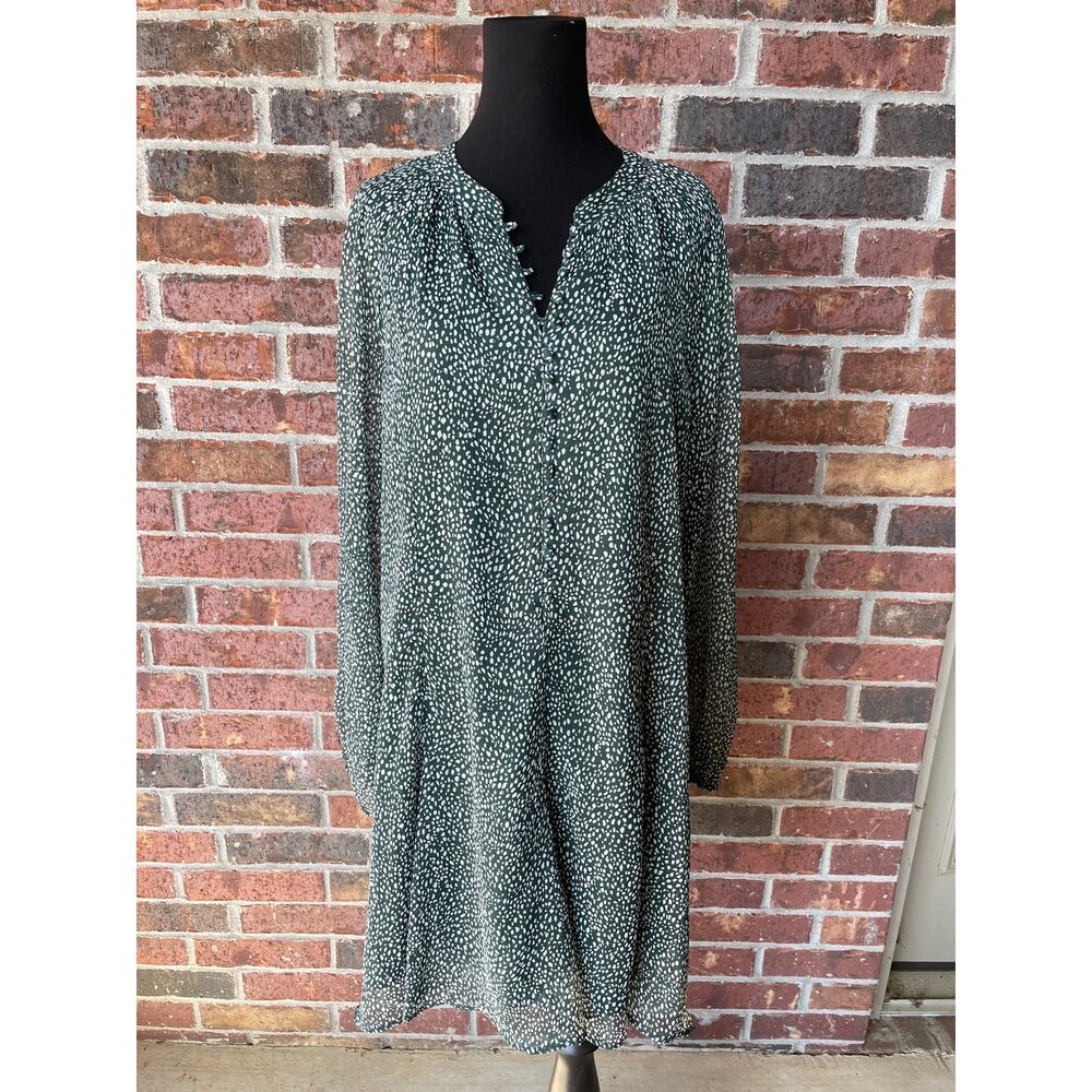 Joie Polkadot dress  - Long Sleeve Sheer Modest Front Button Loose Fit size XL